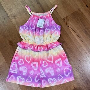Monsoon Girls Romper 9-10 Yrs Tie Dye Lilac Pink Hearts NWT Summer Jumpsuit